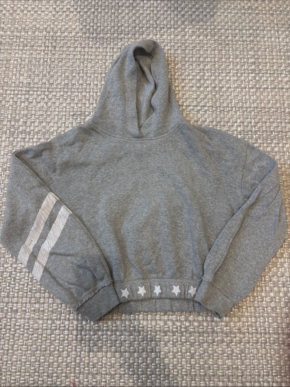 Vintage Gray Kids Hooded Sweatshirt with White Stripes & Stars